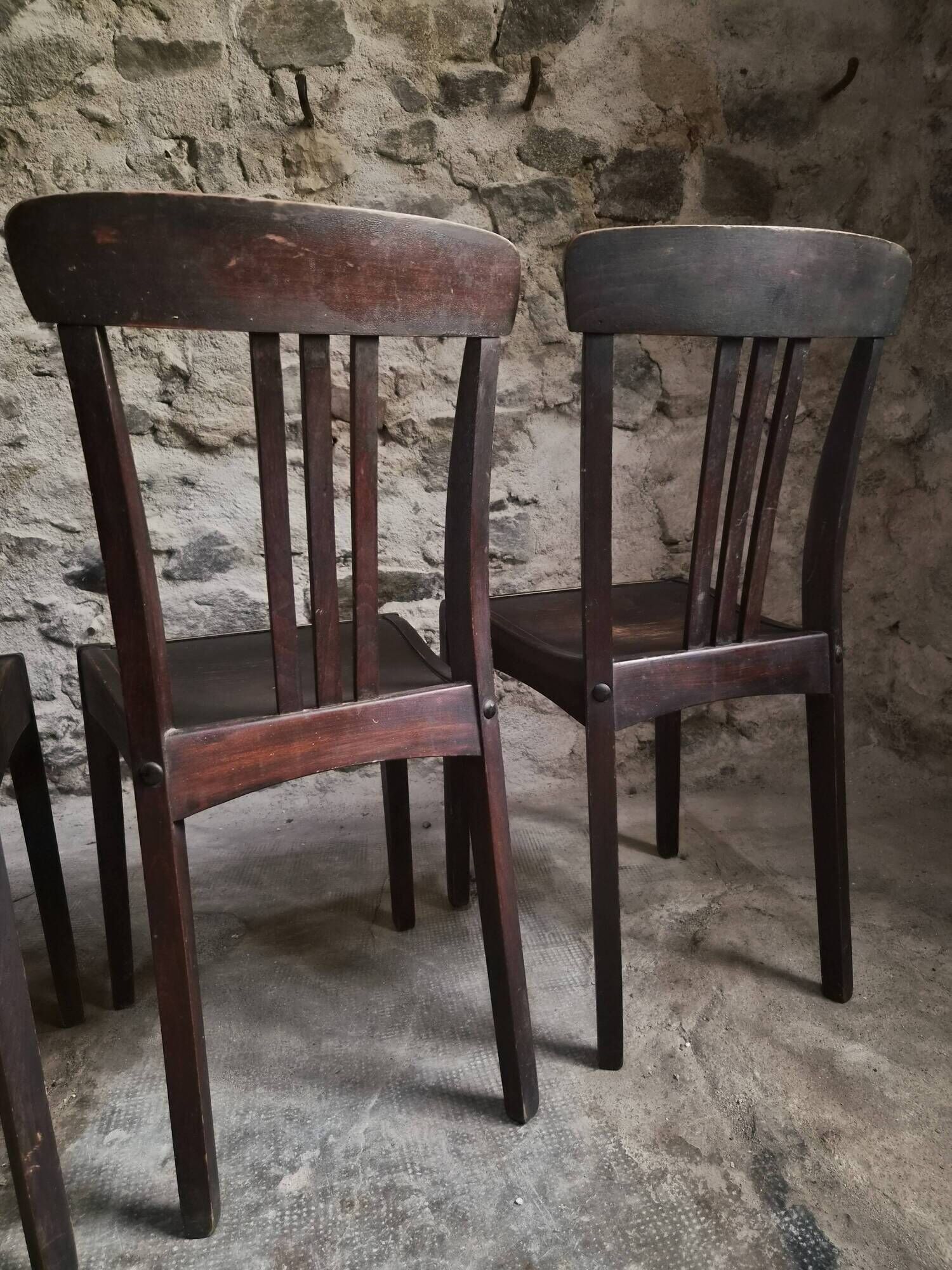 Set of 4 antique French bistro chairs Stella, circa 1900–1920.