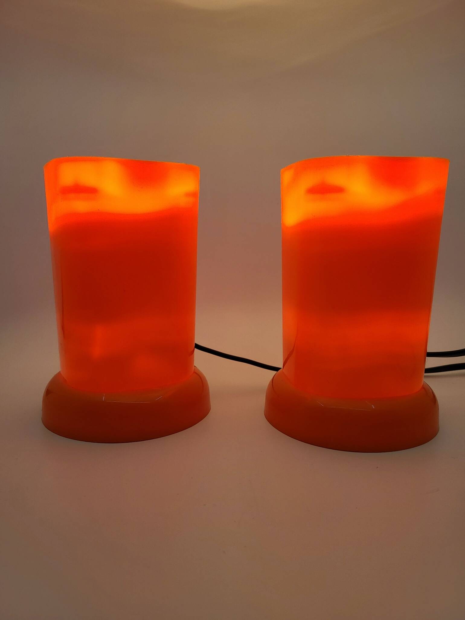 Designer lamp in orange plastic Space Age Vintage 1970 Vintage set of 2