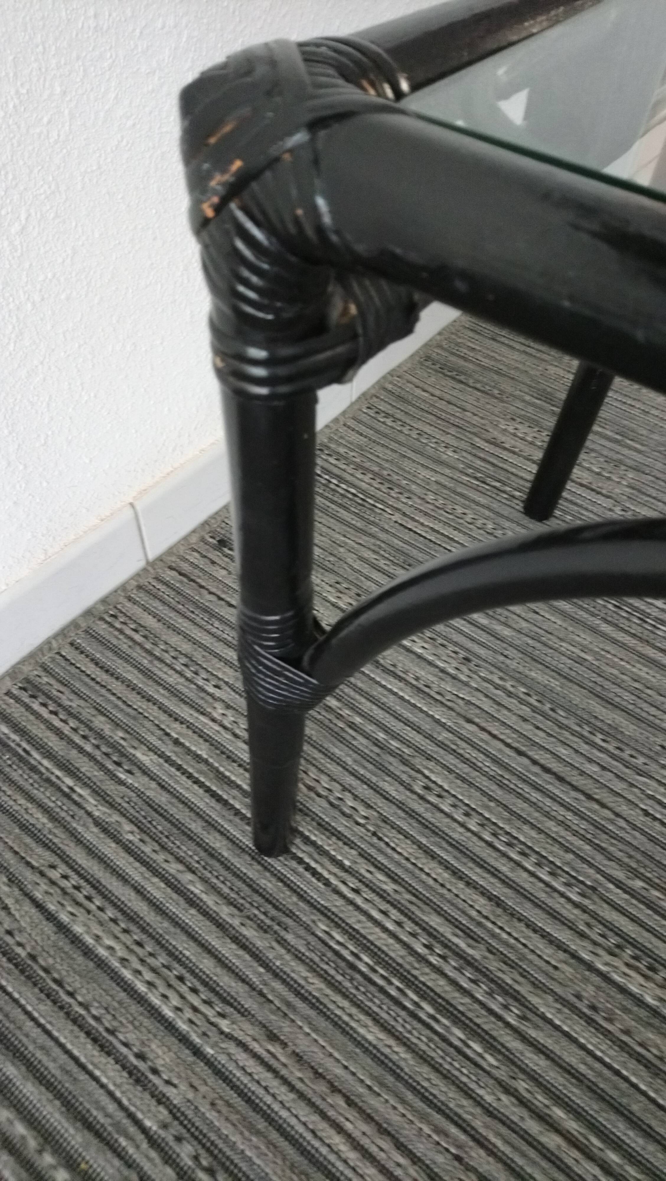 Side table in rattan bamboo and glass 70s