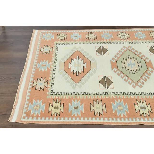 1970s vintage Turkish Oushak handmade wool cotton beige area rug 127x186