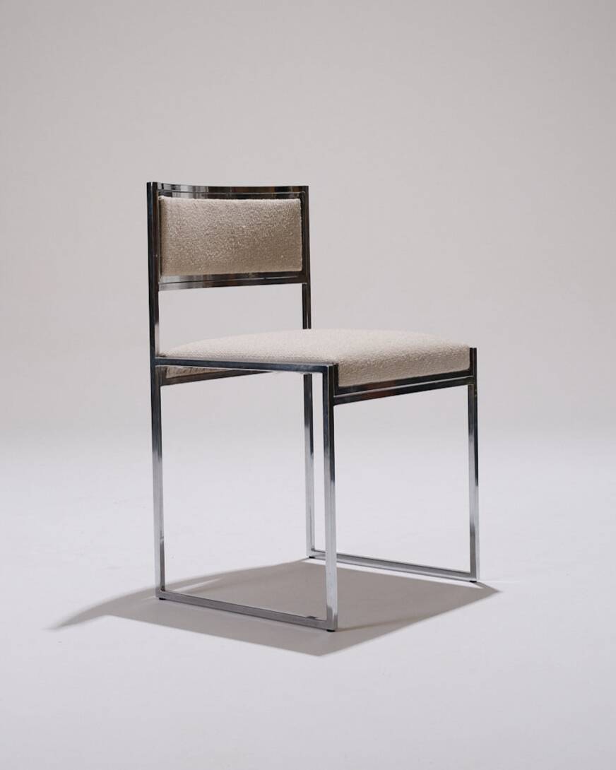 Pair of metal and textured fabric chairs, 1970s