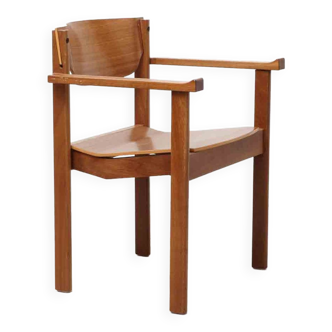 Vintage stackable wooden chair with armrests