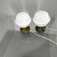 Pair Czech 1970s Milk Glass and Green Ceramic Table Lamps