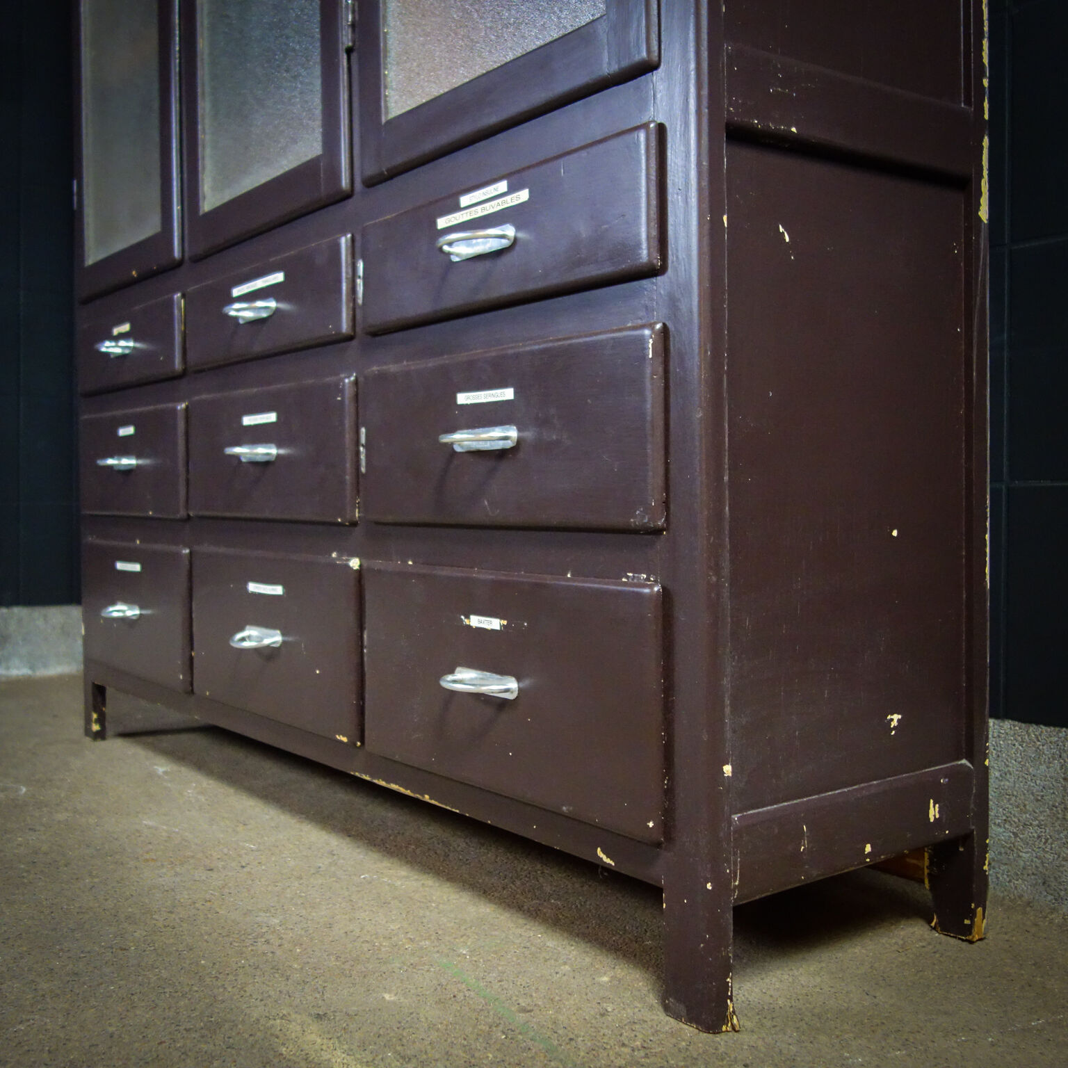 Medical display cabinet with drawers 1950