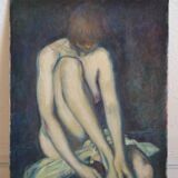 Jean Pesce ( 1926 ) peinture " nu à la jambe repliée " HSP