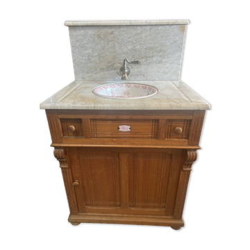 Antique Art Nouveau washbasin cabinet in wood and marble C. Gervais Lyon