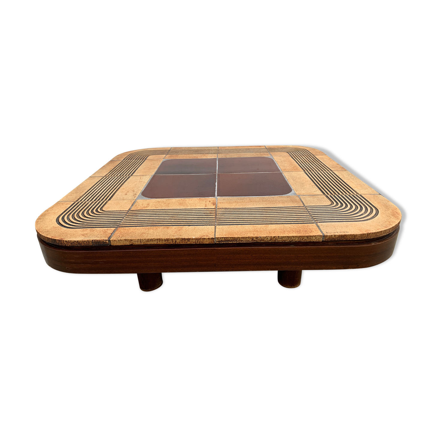 Ceramic coffee table signed Roger Capron and wood, Mambo model of the 1970s
