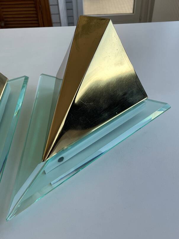 Pair of wall lights with geometric design from the 80s
