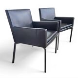 Pair manet minotti arm chairs 2004 / dark brown leather / chrome