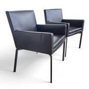Paire de fauteuils Manet Minotti 2004 / cuir marron foncé / chrome