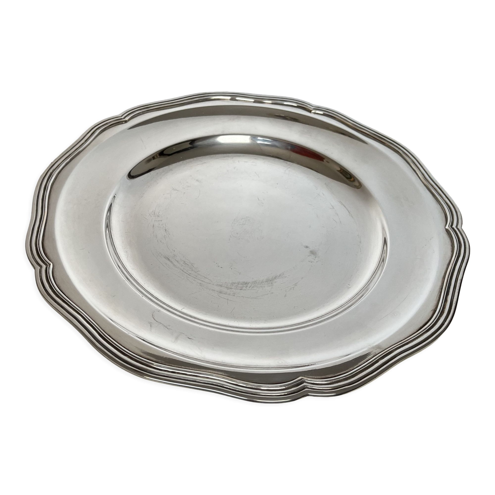 Round silver metal dish