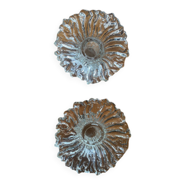 Pair of vintage Scandinavian sunflower candlesticks from the 70s