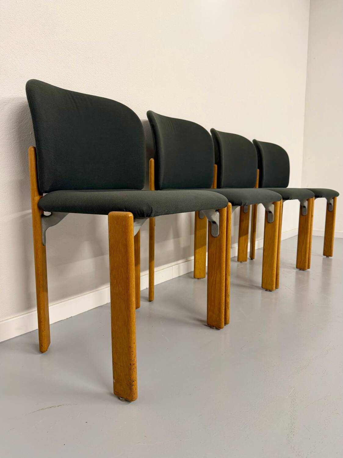 4 wooden and fabric chairs designed by Bruno Rey for Dietiker, vintage 70s