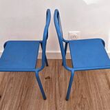 Pair of vintage blue metal school chairs – 1960s