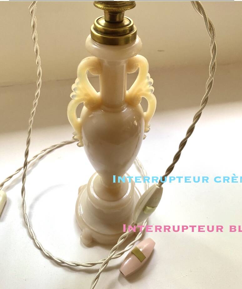 Lampe verre, câble tissu 2 M, abat-jour coton