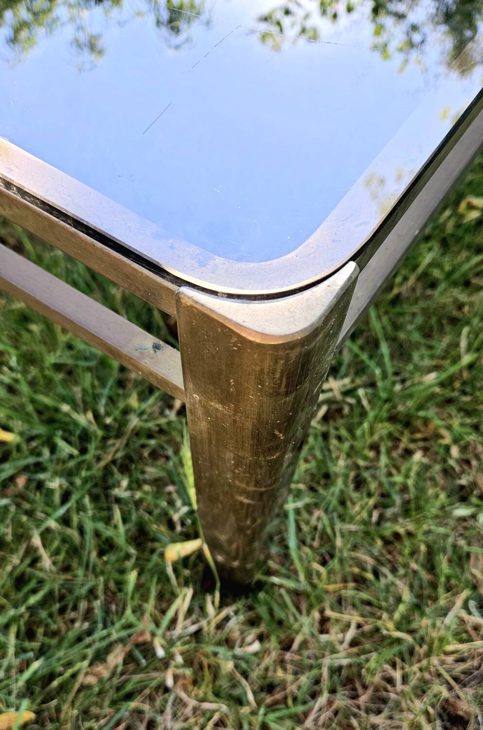 Broncz coffee table brass smoked glass