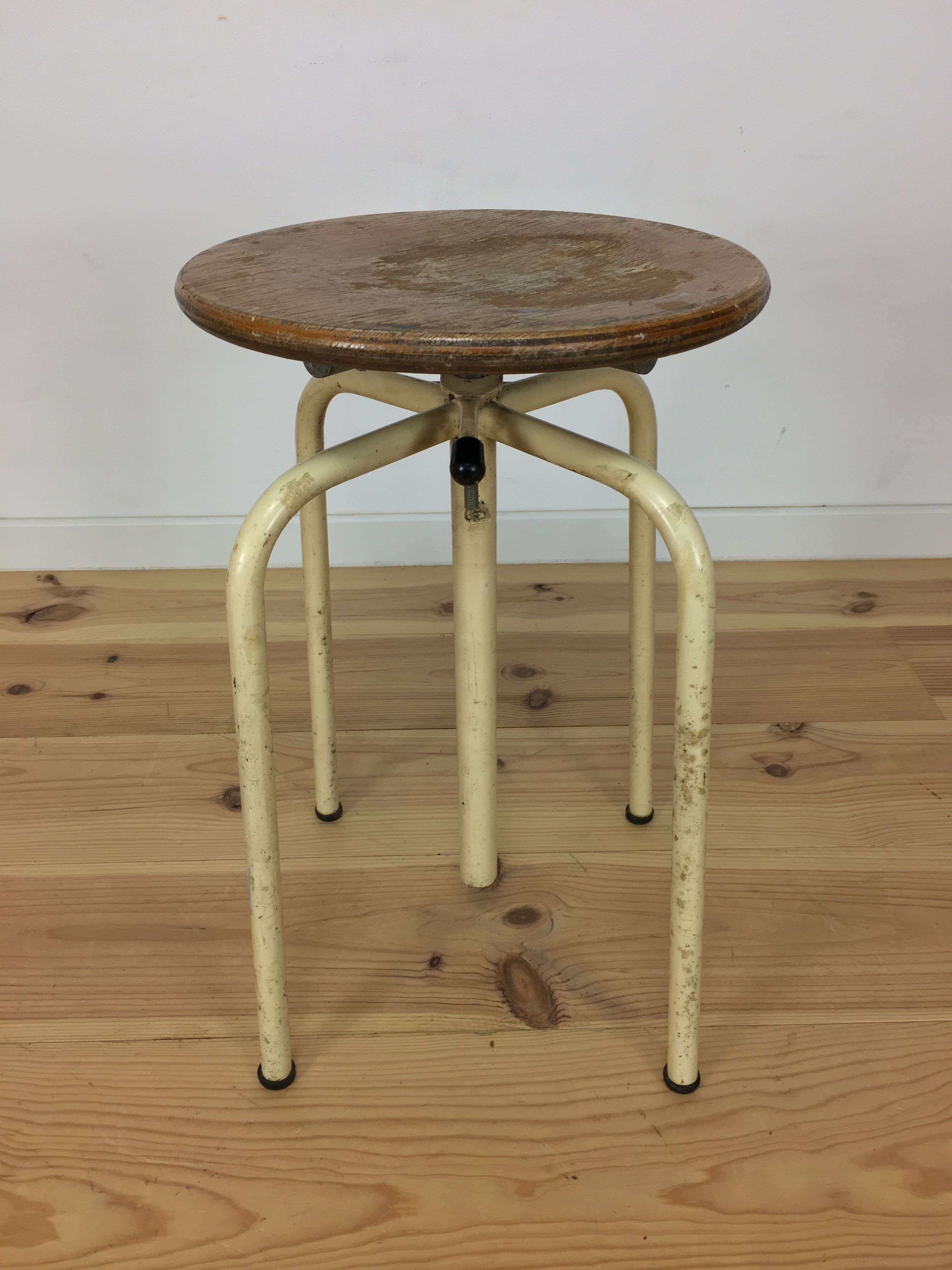 Workshop stool with system, metal and wood, adjustable industrial style