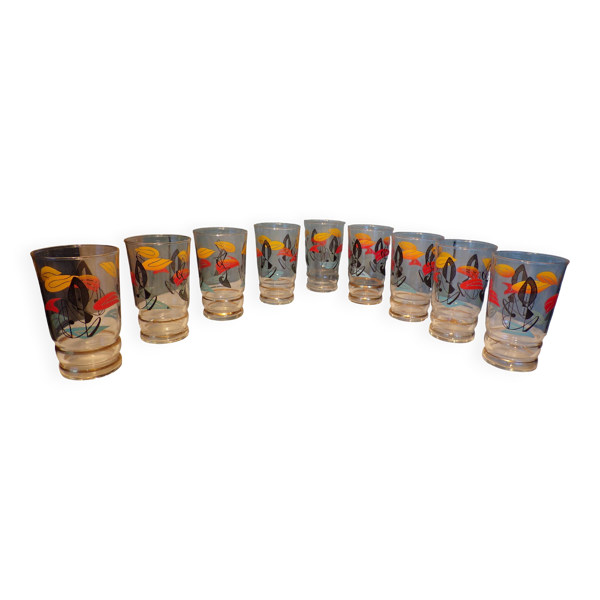 9 verres à eau Miro vintage grand modèle h=11cm