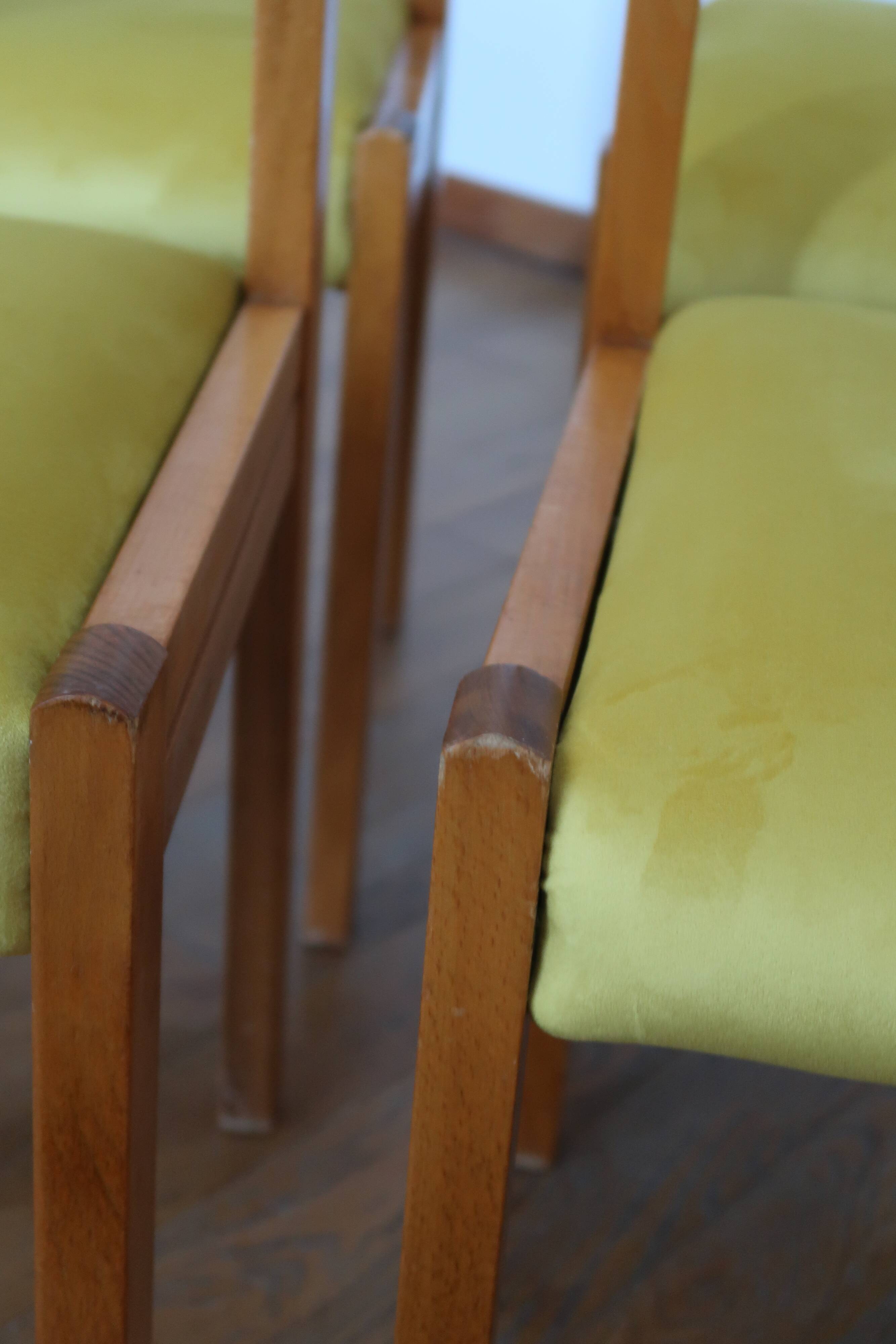 6 chaises velours jaune