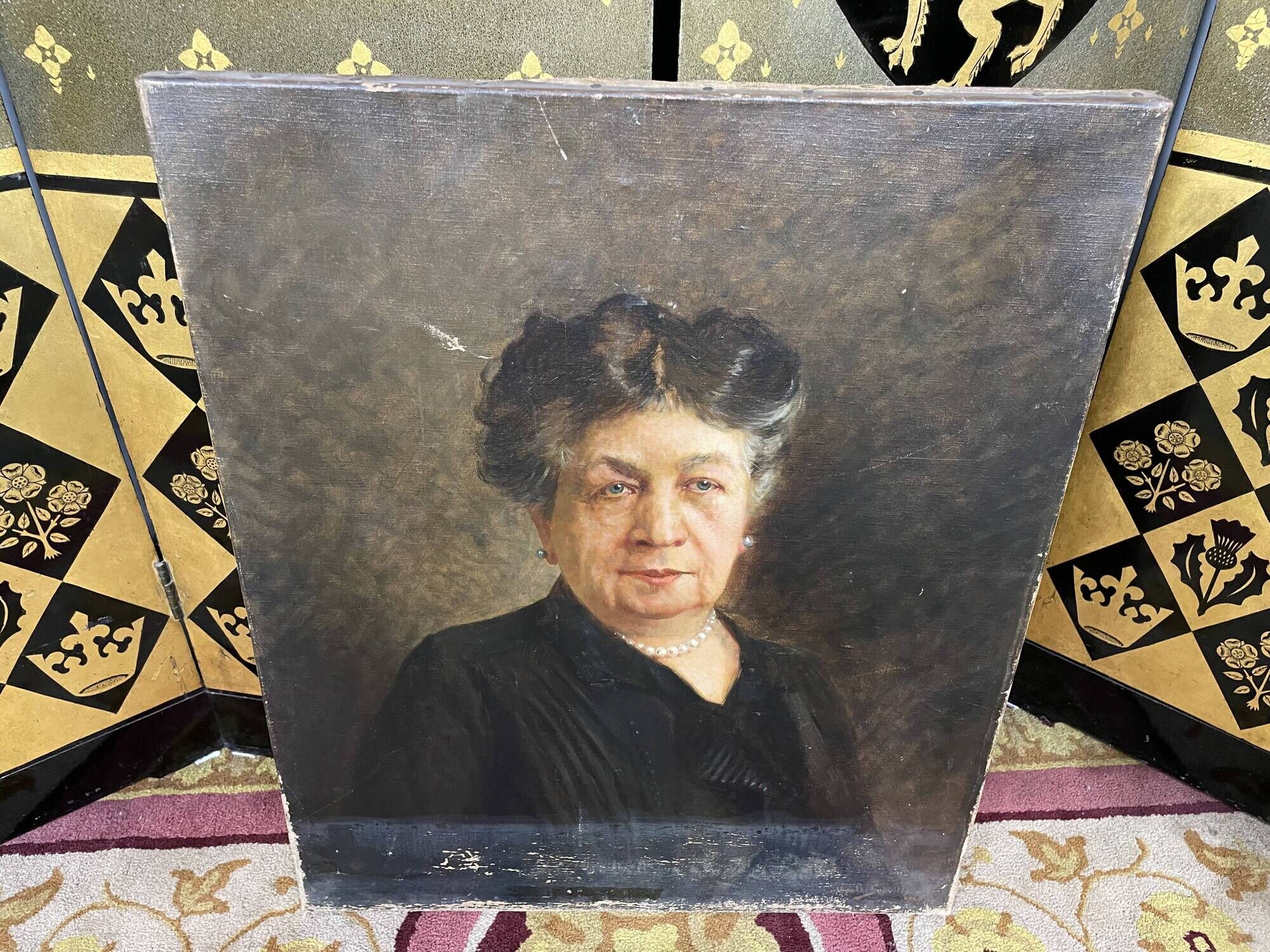 Oil on canvas portrait of a woman signed