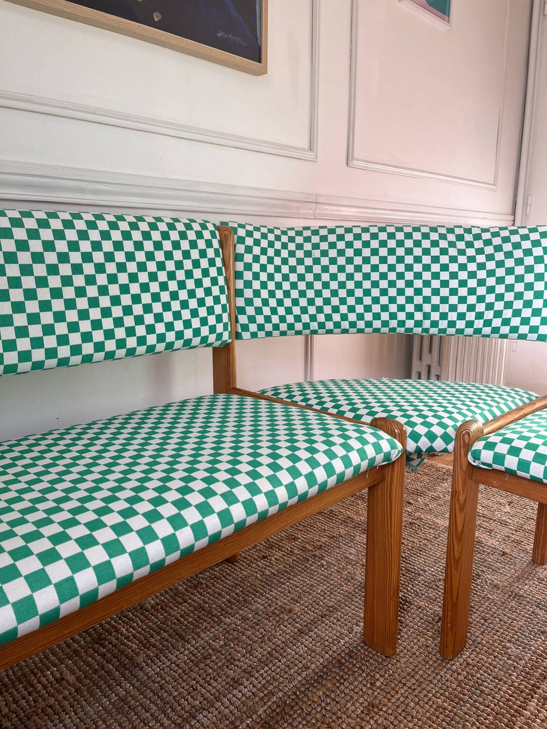 Vintage pine corner bench dining area
