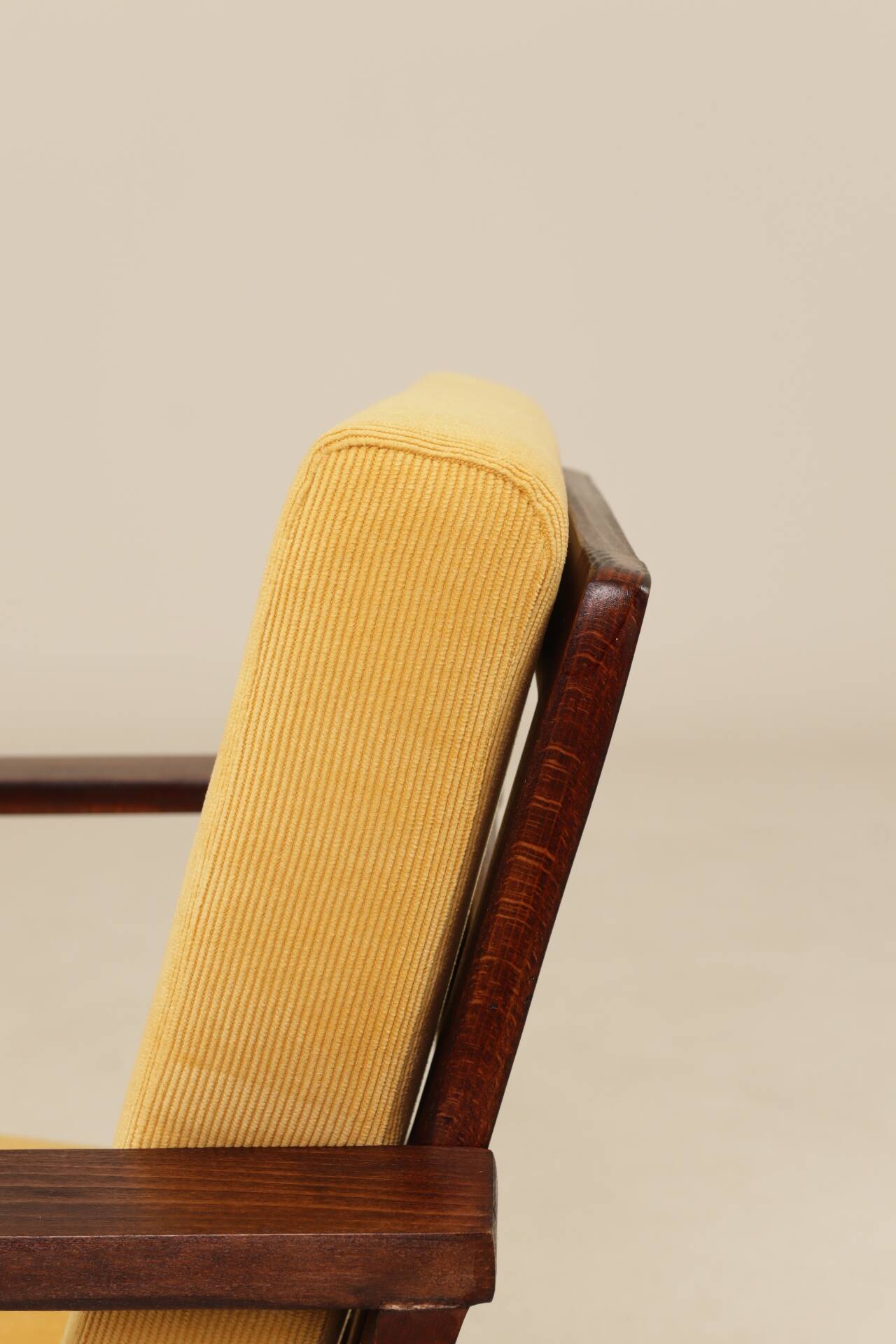 Pair of vintage curved beech armchairs, refurbished – Corduroy fabric