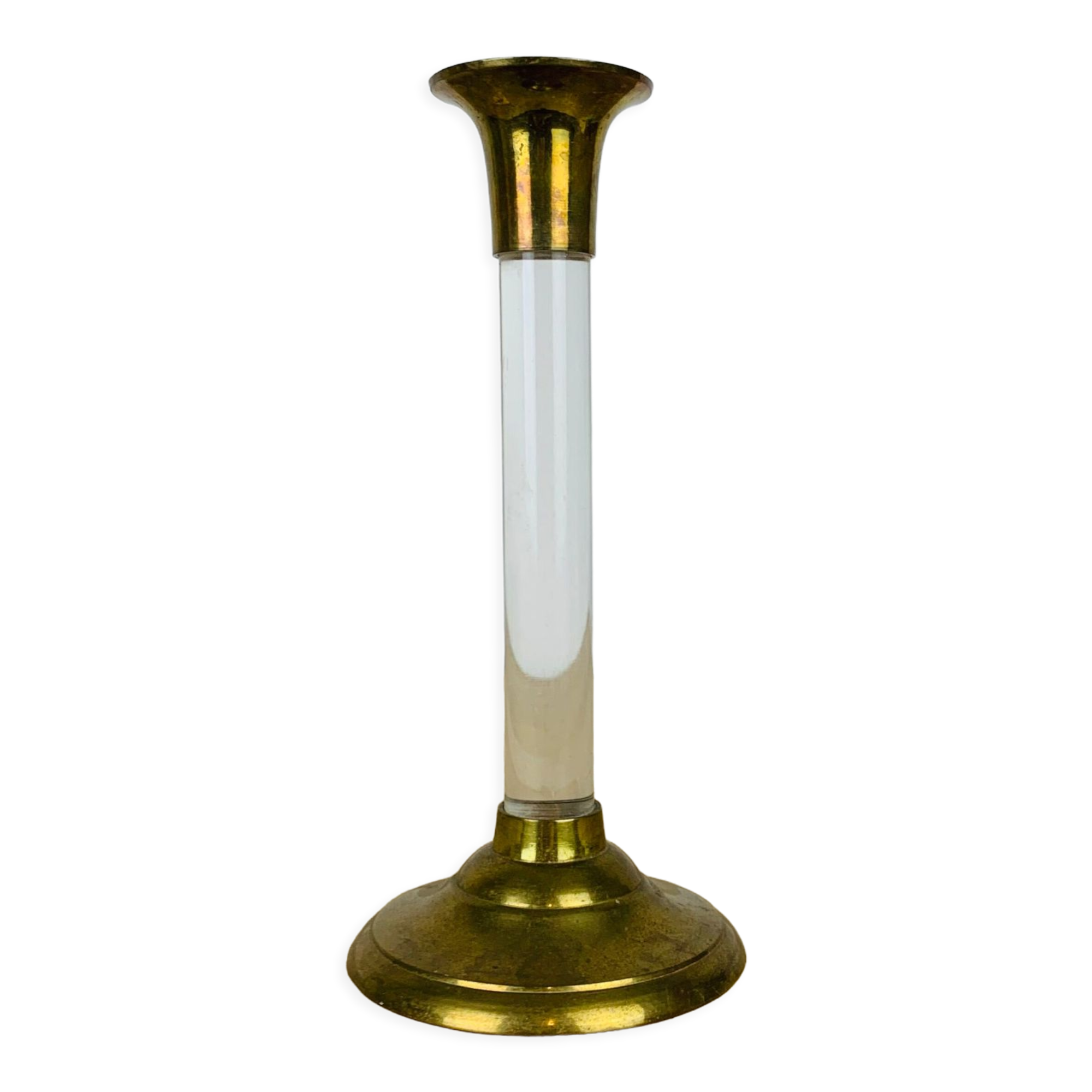 Vintage brass and plexiglass candle holder