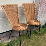 Pair of rattan foot black metal chairs