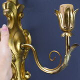 Pair of walled carved wood wall lamps