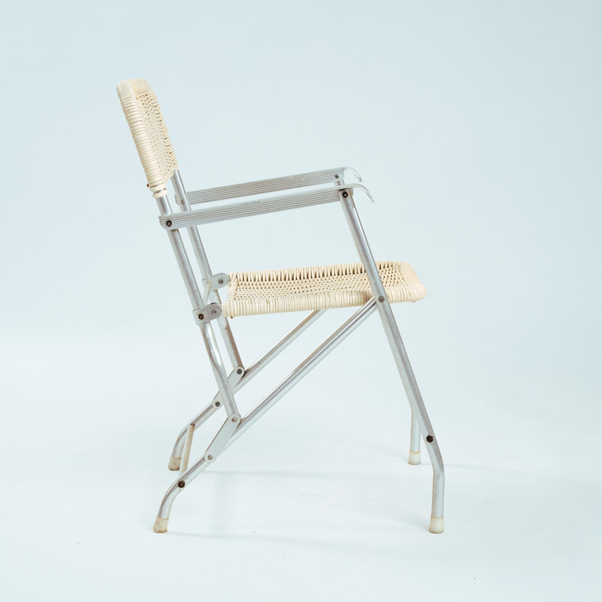 4 chaises de jardin pliantes en osier Tossa de style mid-century par Hilbrant, Italie, années 1960.