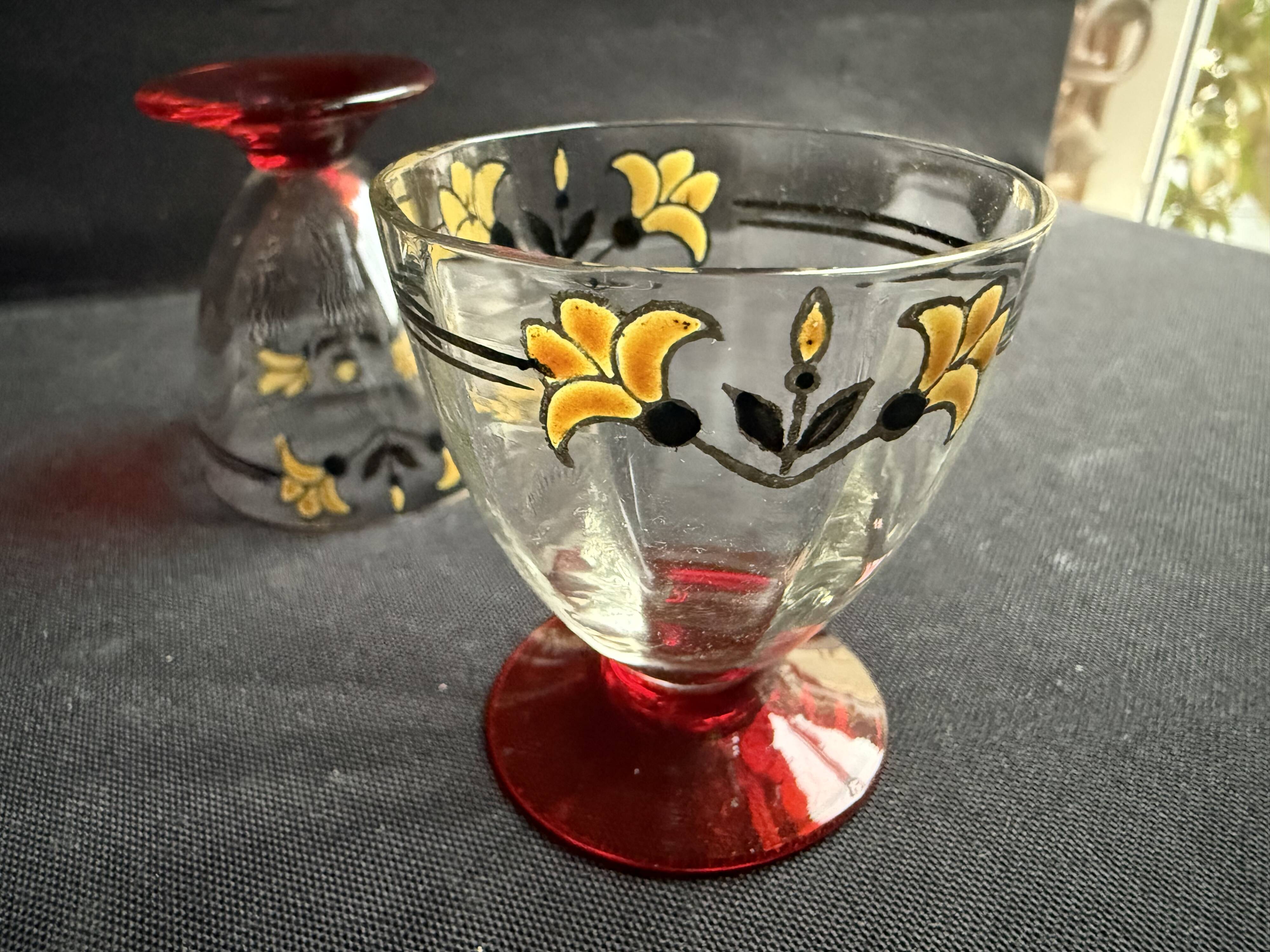 4 Enameled Alcohol Glasses – Art Deco