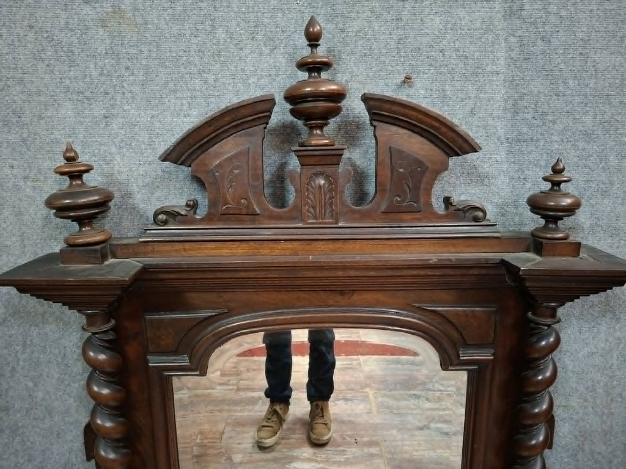 Large Buffet Mirror or Psyche in Henri II Style, Carved Walnut, Late 19th Century
