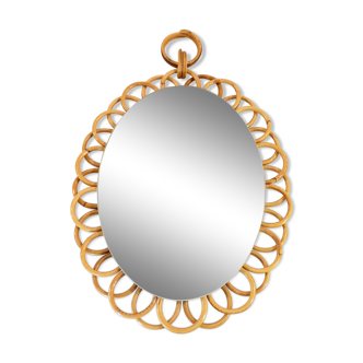 Ancien miroir vintage ovale en rotin