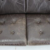 1970s Danish Brown Leather 2 Seater Sofa