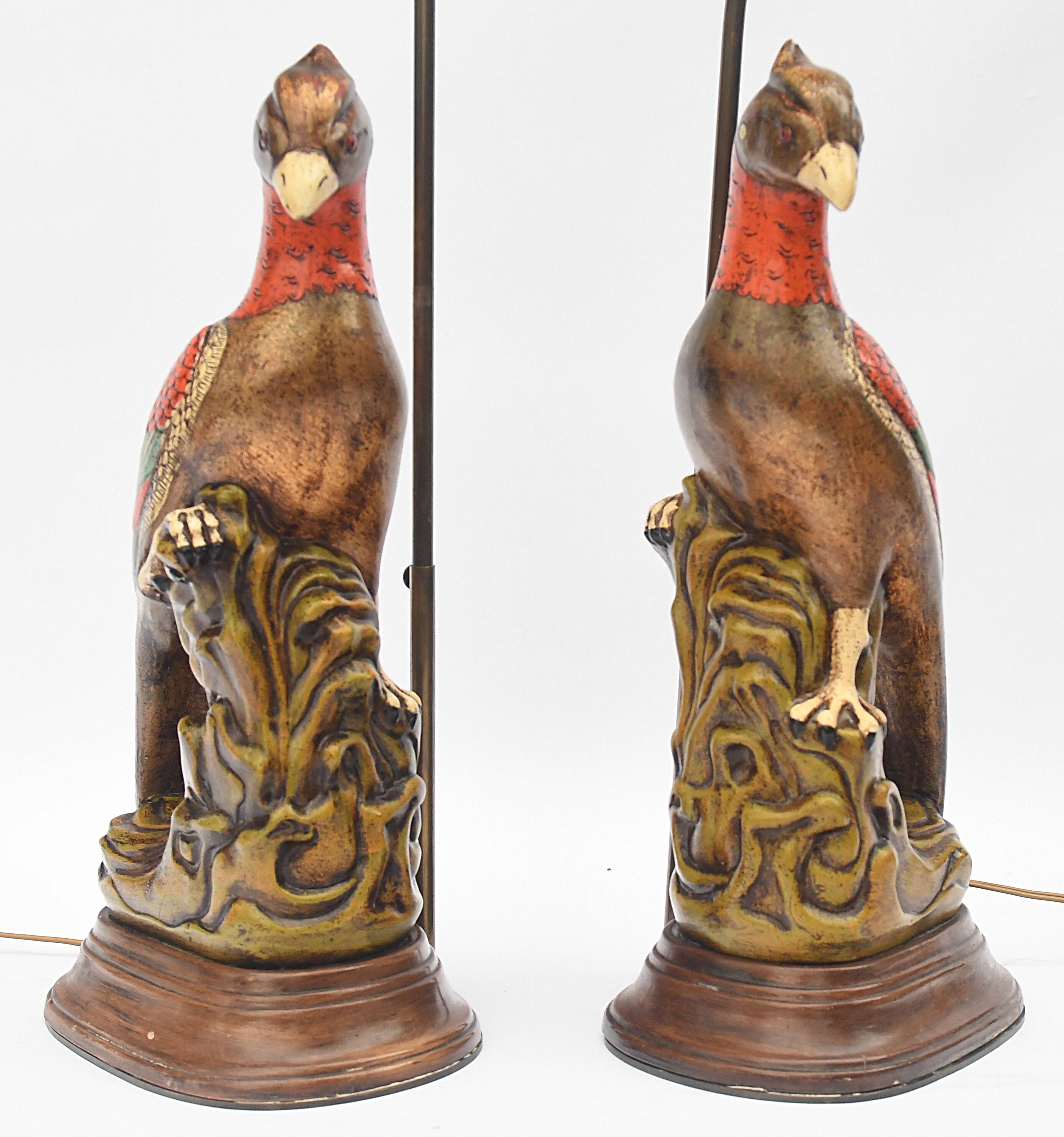 Pair of ceramic parrot lamps