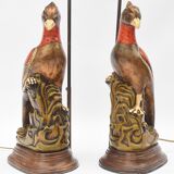 Pair of ceramic parrot lamps