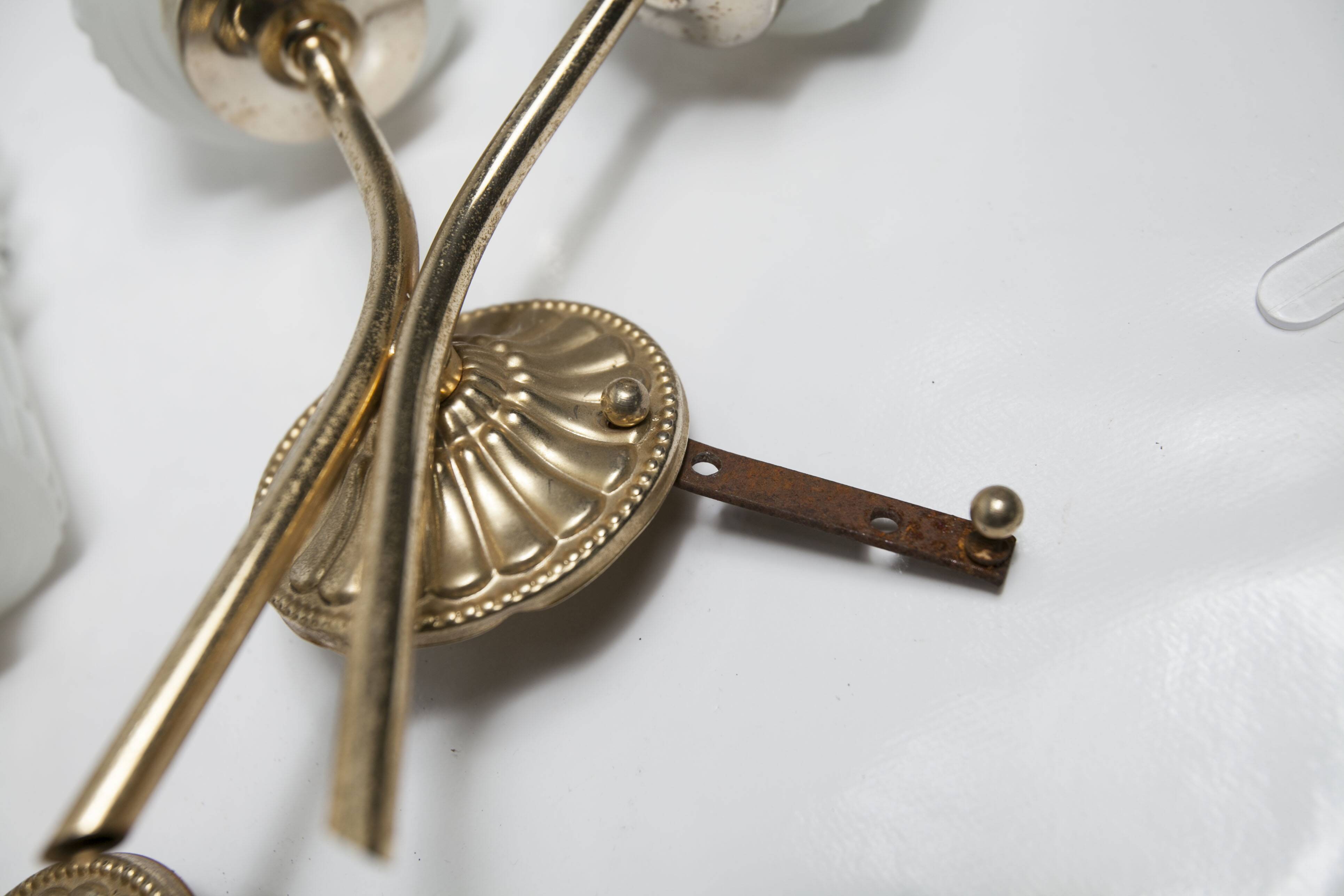 Pair of brass and glass wall lights 1960
