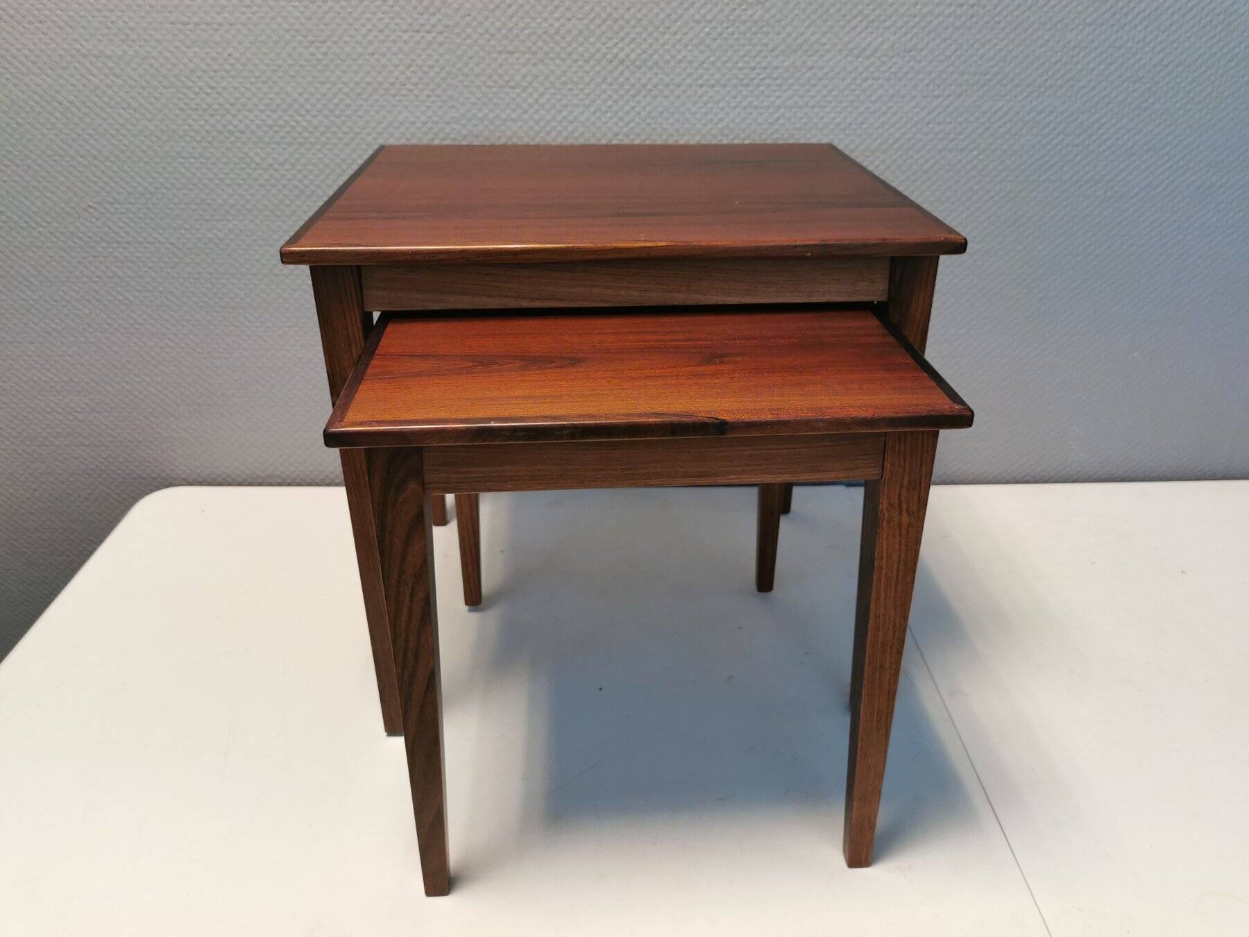 Set of two mid-century side tables in rosewood designed by bent silberg for furniture of denmark.