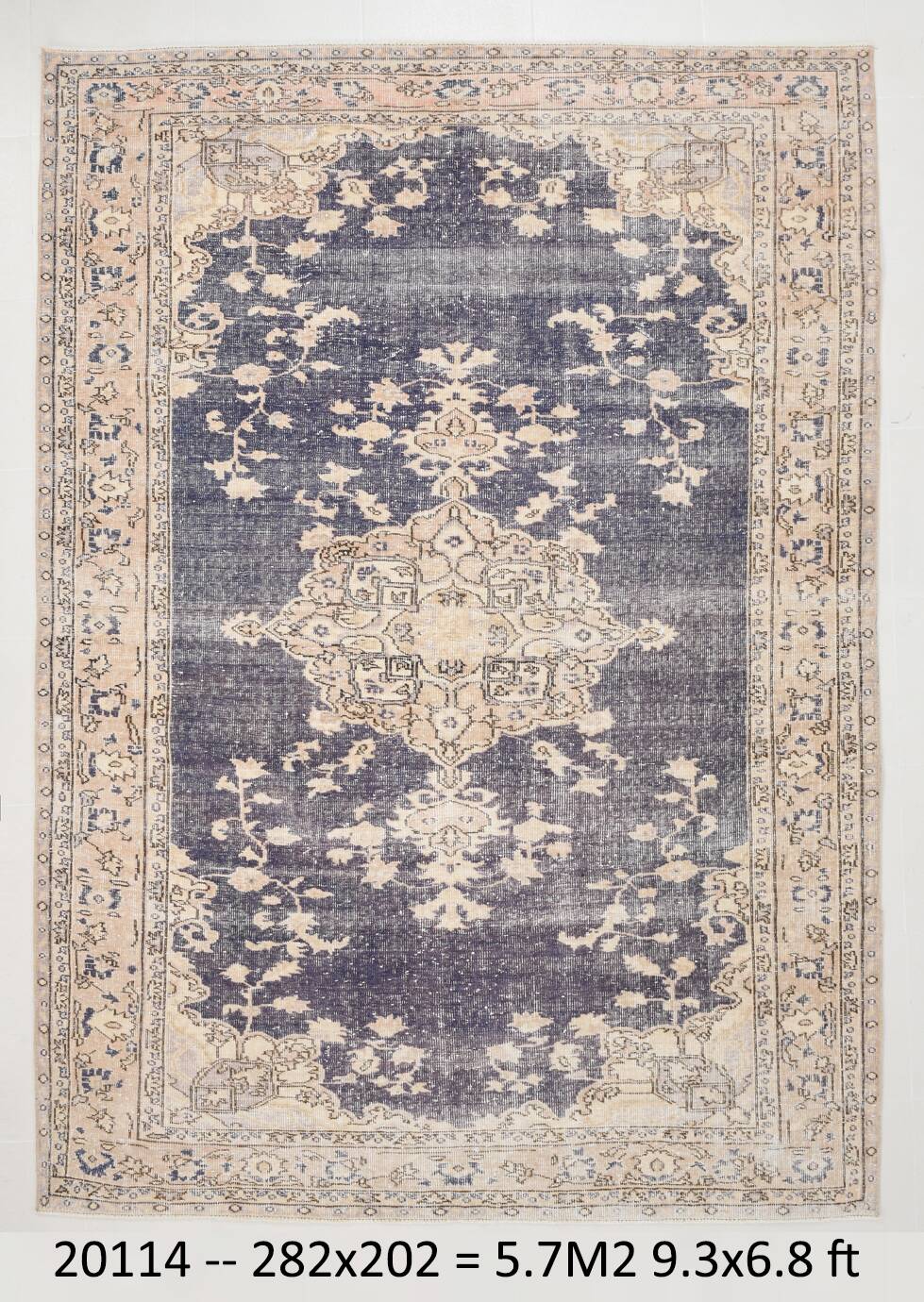 7x9 Navy Blue & Beige Classic Persian Rug, 202x282Cm SK 20114