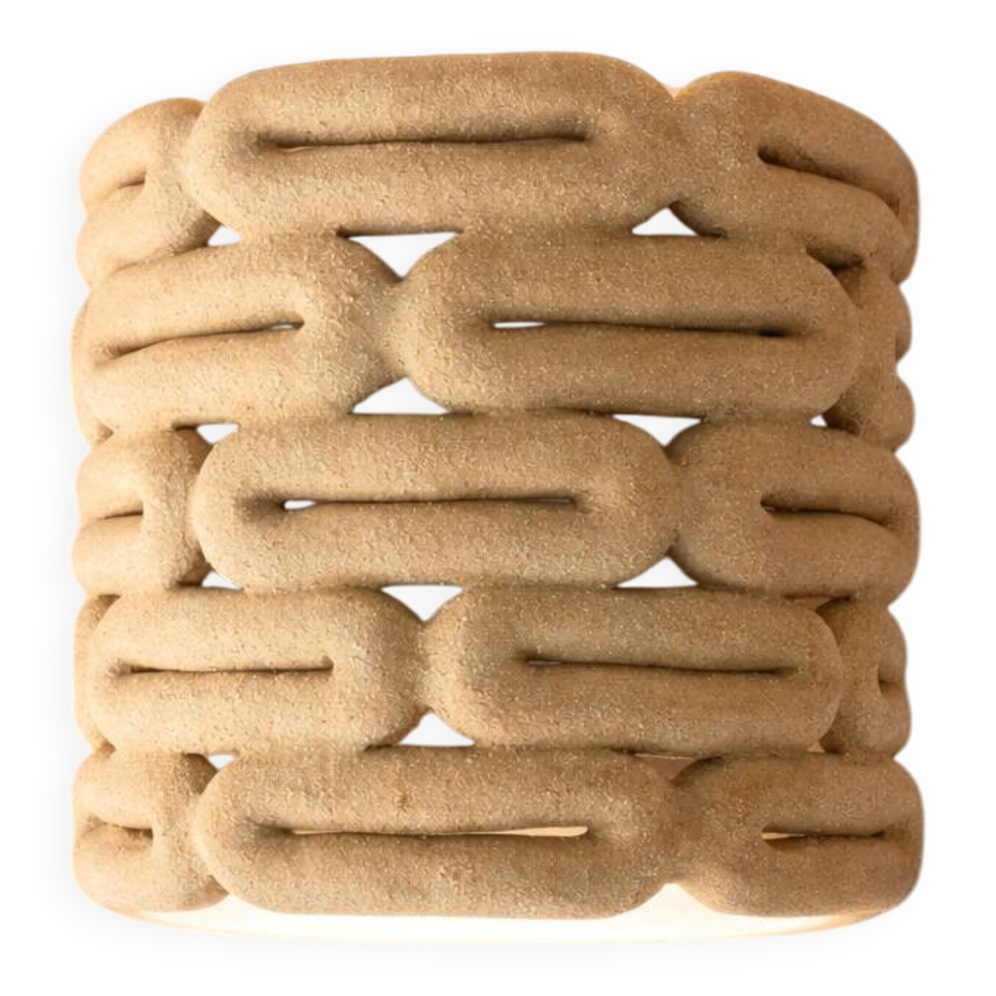 Handcrafted ceramic wall light in raw stoneware inspired by Mid Century design.