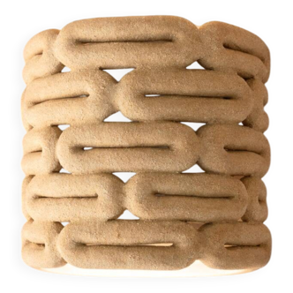 Handcrafted ceramic wall light in raw stoneware inspired by Mid Century design.
