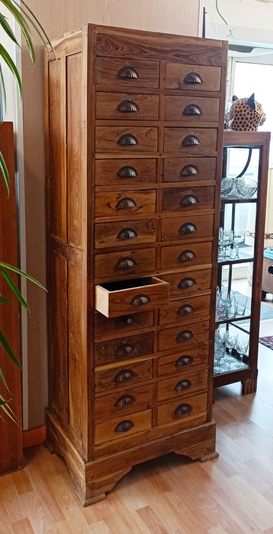 Antique solid teak 26-drawer craft cabinet