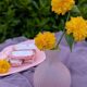 Vintage frosted pink glass vase (satin) — single flower holder