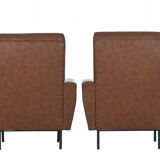 Pair of armchairs Skaï vintage brown An 60