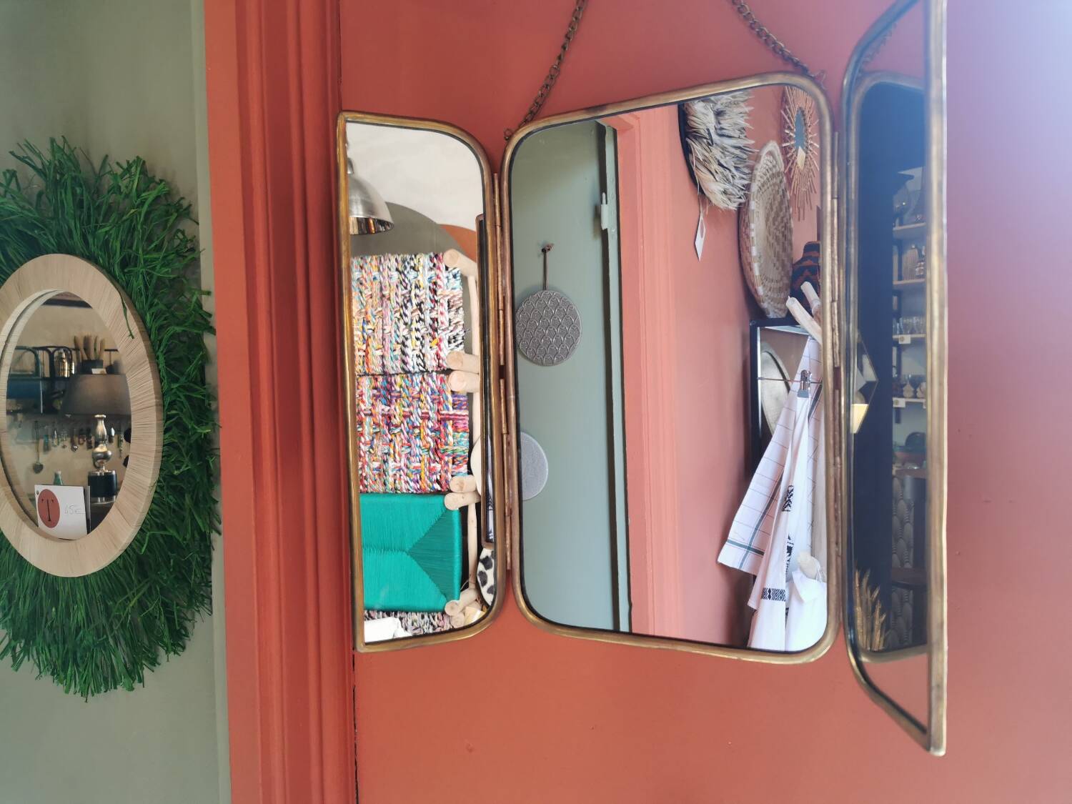 Solid brass triptych barber mirror