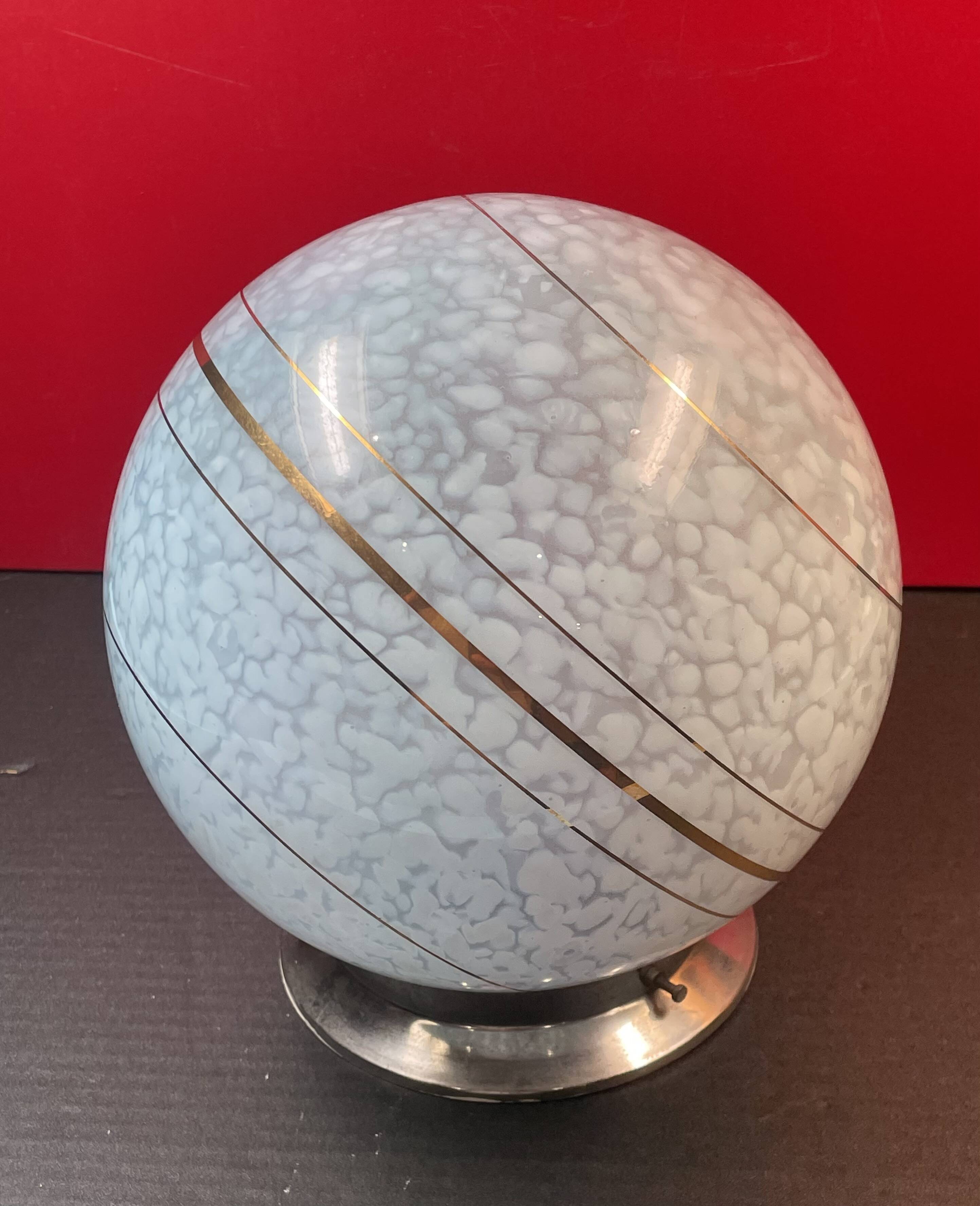 Old glass globe ceiling light clichy opaline metal base support art deco