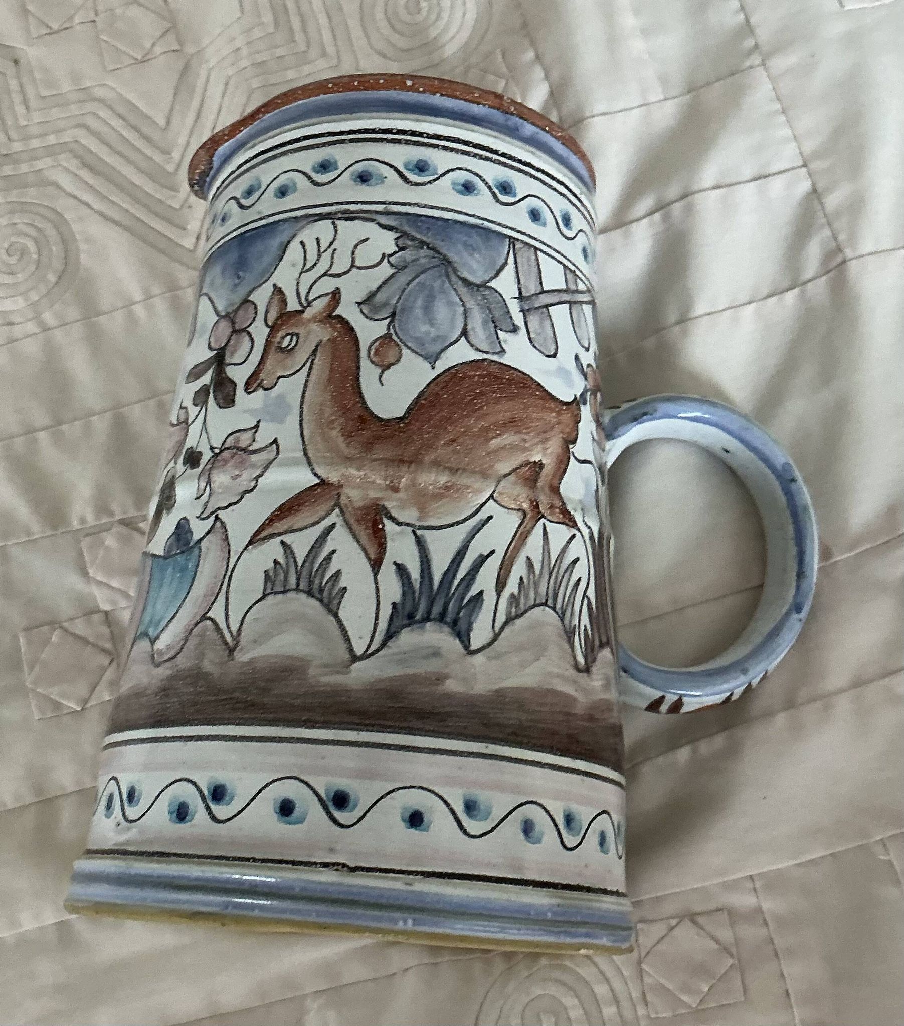 Coimbra ceramic pitcher, deer decor