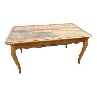 Table or large desk one drawer in solid oak carved pegged legs 1900