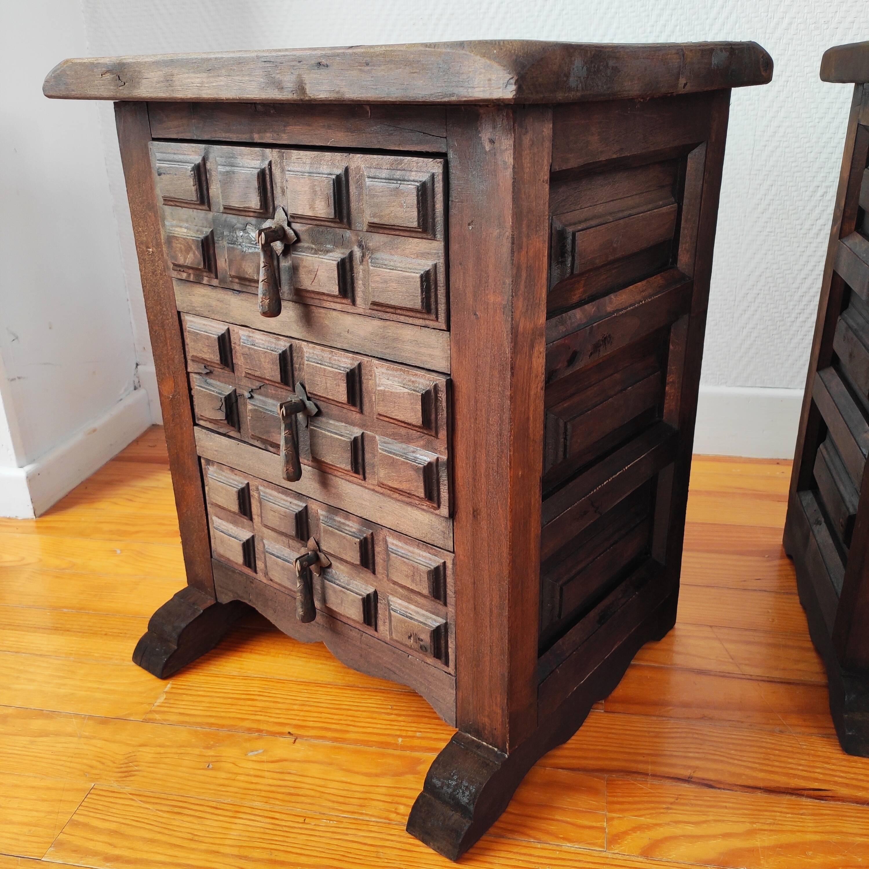 Brutalist pair of bedside tables, 1950.