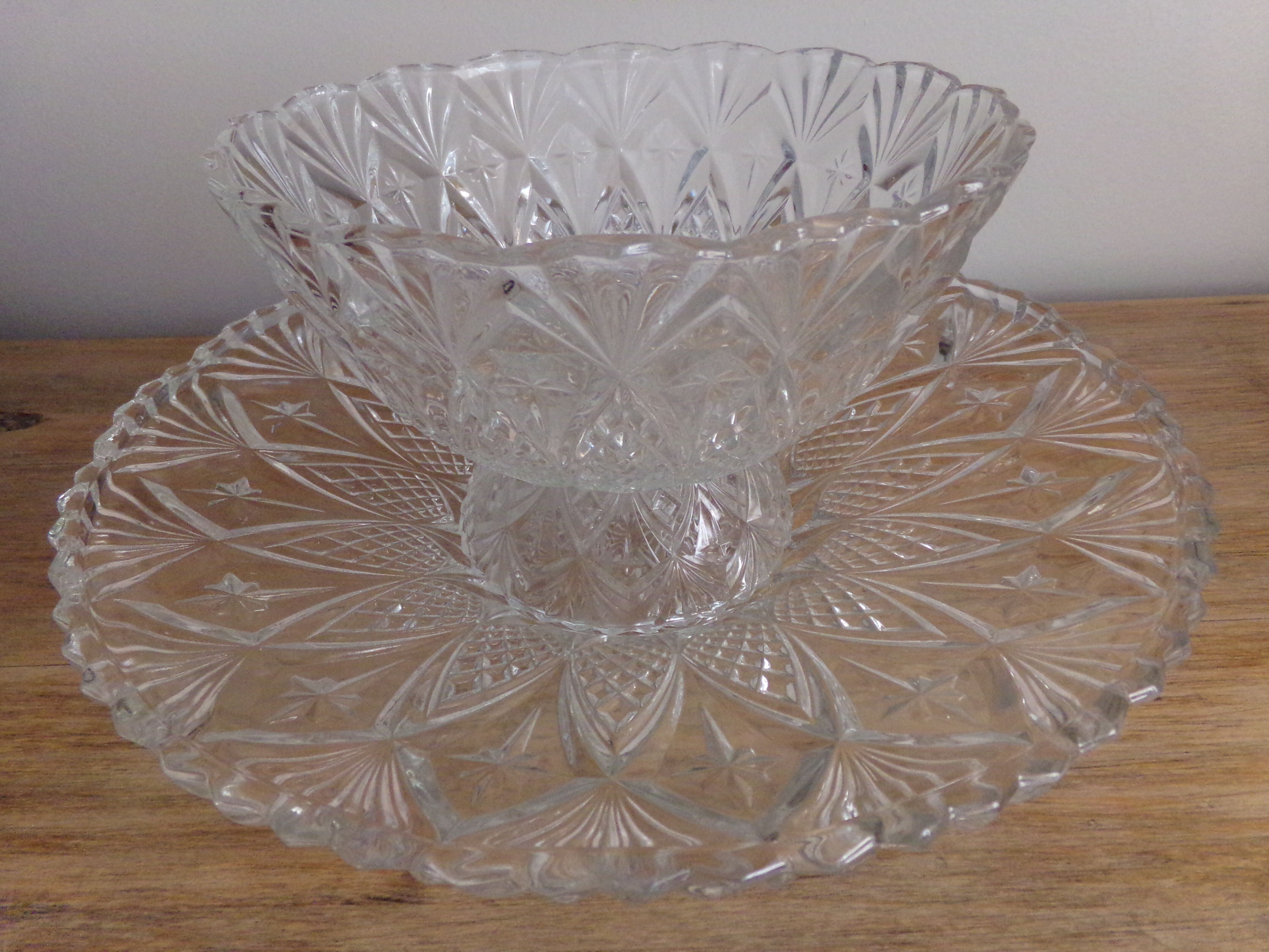 Cut glass dish and fruit cup